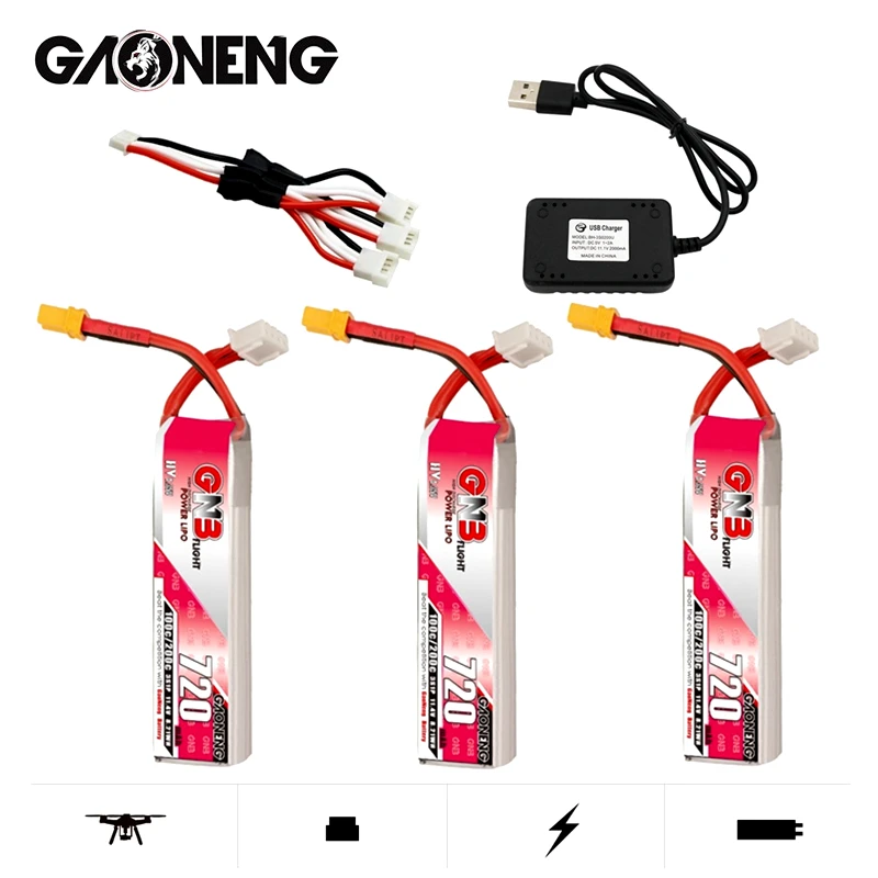 

GAONENG GNB 720mAh 3S 11,4 V HV Lipo батарея с зарядным устройством XT30U-F штепсельной вилкой 100C/200C для RC Tinywhoop FPV Frame Kit Racing Drone