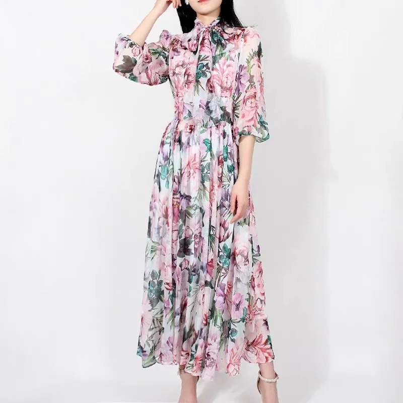 Женское винтажное платье с цветочным принтом и рукавом-фонариком - купить по