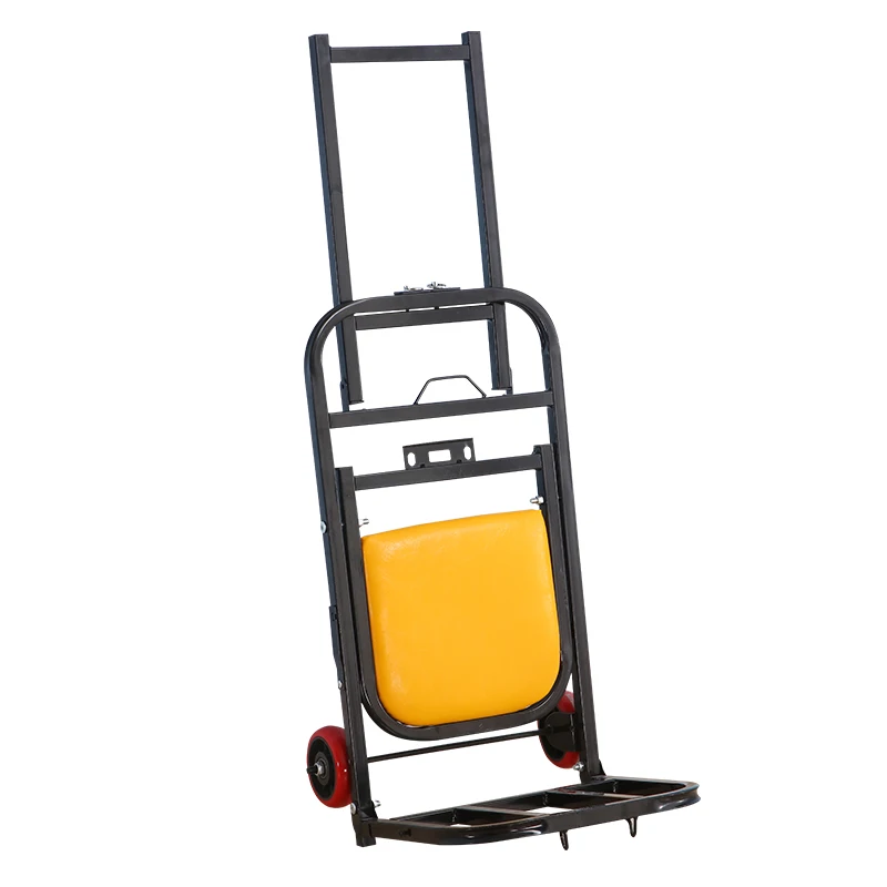 Folding Luggage Cart Can Sit, Portable Hand Truck with Rubber Wheels, Heavy-Duty Shopping Trolley