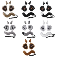 5 pieces animal roleplay furry set cat ear headwear gloves wolf tail anime lolita gothic accessory for costume party