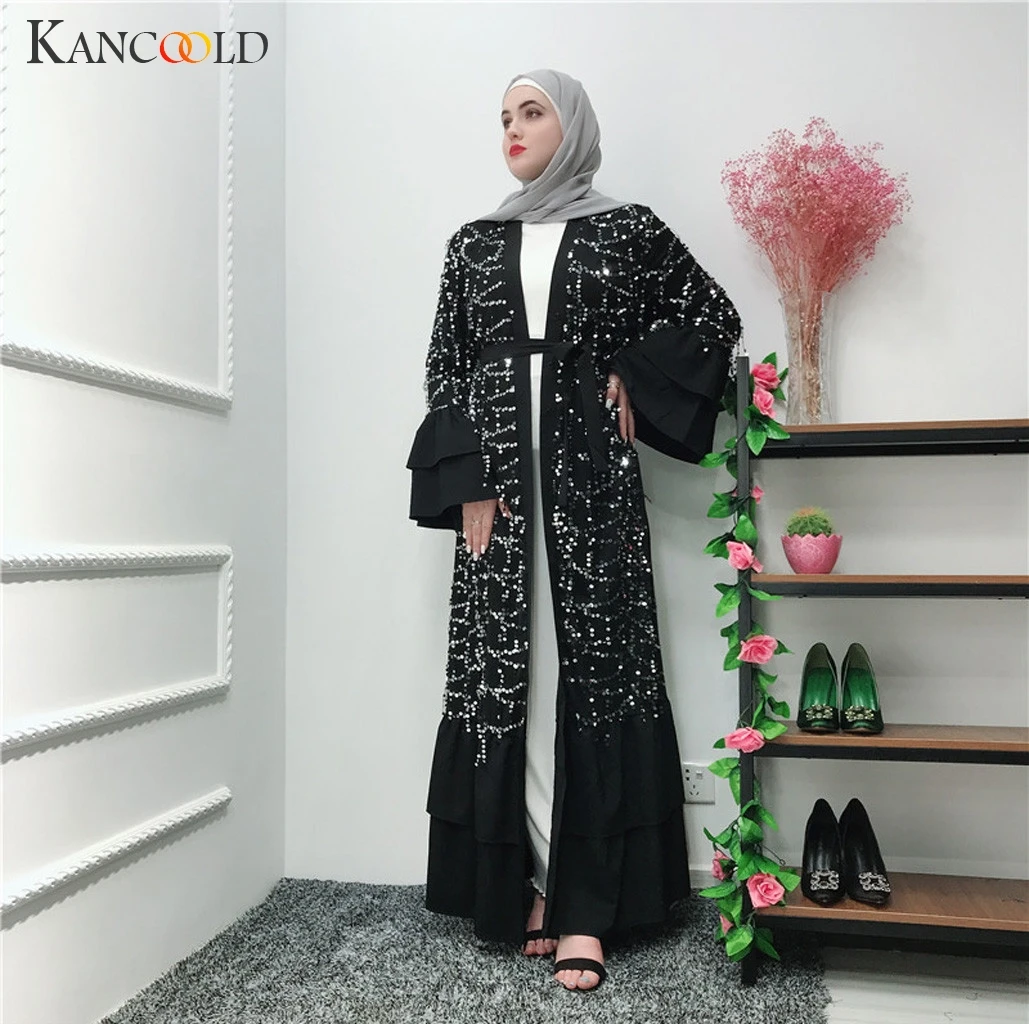 KANCOOLD мусульманский кардиган с пайетками на Ближнем Востоке модное платье