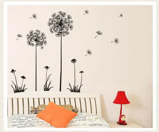 Наклейки на стену с изображением большого черного одуванчика и цветов домашний