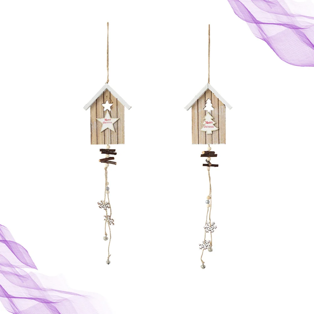 

2PCS House Shape Hanging Ornament Creative Wooden Pendant Christmas Gifts Home Decoration