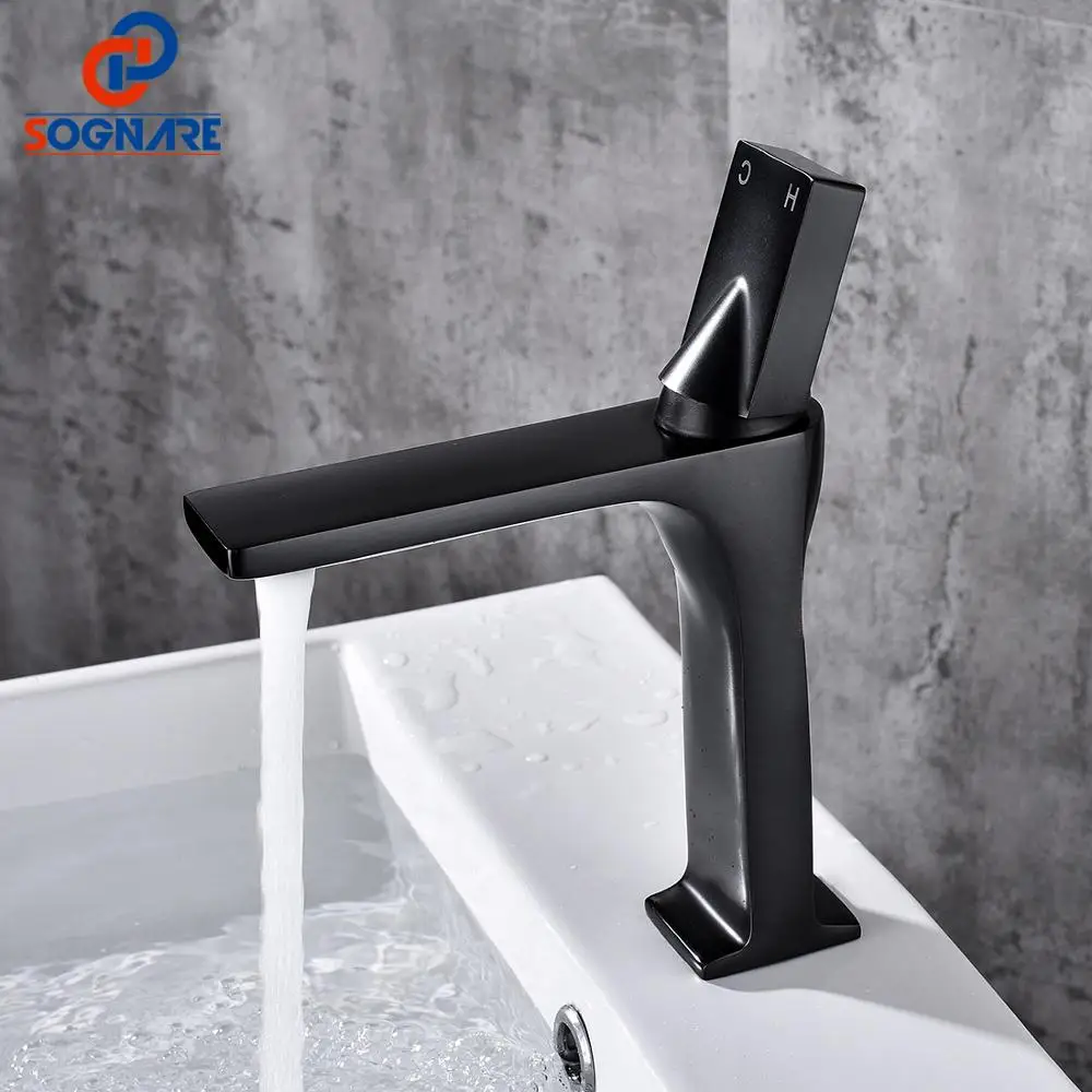 

SOGANRE Basin Faucets Black Oil Rubbed Bronze Brass Bathroom Faucet Single Handle Bath Sink Cold Hot Water Mixer Tap torneiras