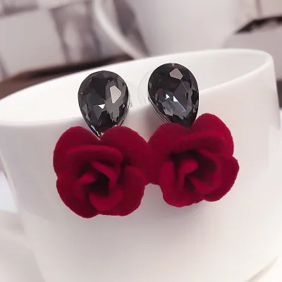 1 pair Серьги с дизайном «Роза» s Классические капли воды Кристалл цветок серьги гвоздики красные серьги с дизайном «Роза» для женщин ювелирные изделия подарок на день рождения - Окраска металла: 1 pair