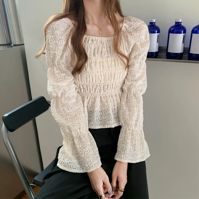 

Женские рубашки с квадратным вырезом и плиссировкой, весна 2021