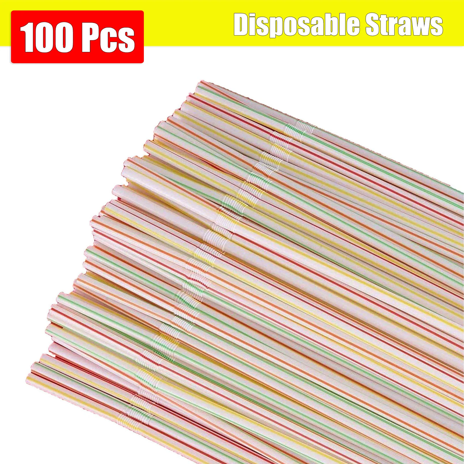 

100 Pcs Plastic Drinking Straws Multi-Colored Striped Home Disposable Kitchenware Party Dining Bar MultiColore Rainbow Straws
