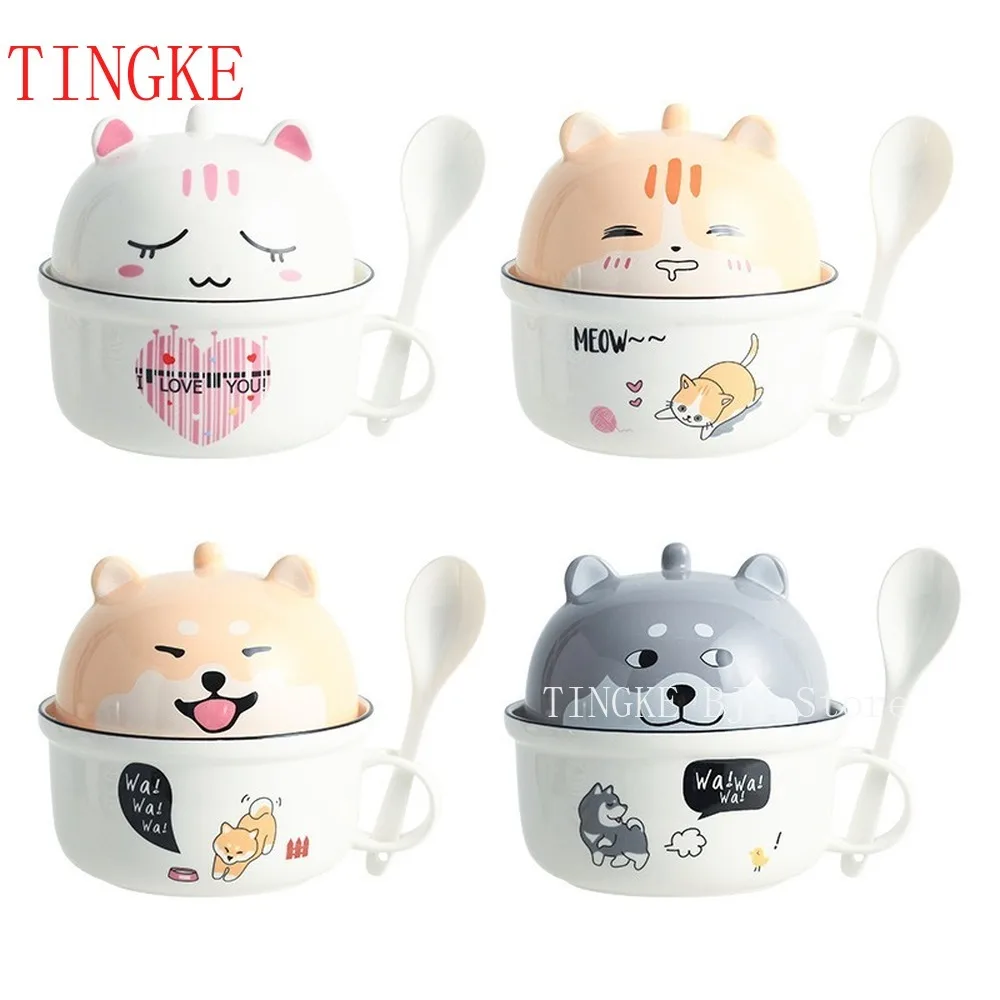 

Cartoon Ceramic Instant Noodle Bowl with Lid Large Cute Instant Noodle Instant Noodle Cup and Bowl Couple Set Soup Bowl