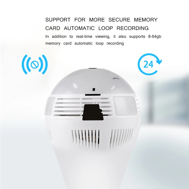 Панорамная лампочка с камерой 960P Full HD 2mp 360 градусов рыбий глаз Wify