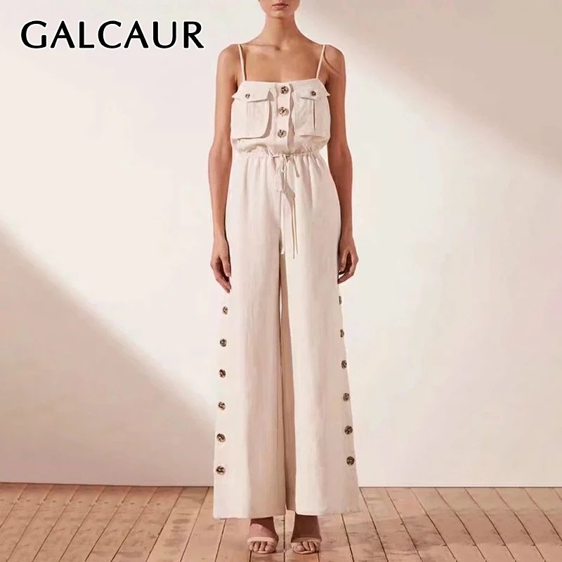 Комбинезон GALCAUR женский с квадратным вырезом Белый свободный Ромпер на