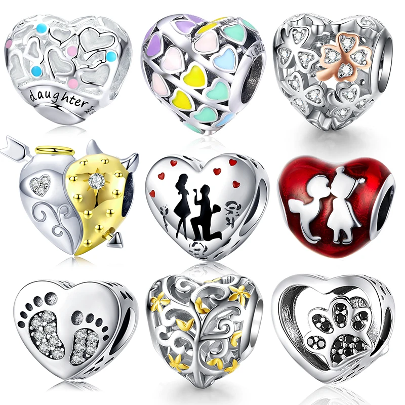 WOSTU полная любовь сердце бусы Настоящее серебро 925 пробы Шарм Подходит