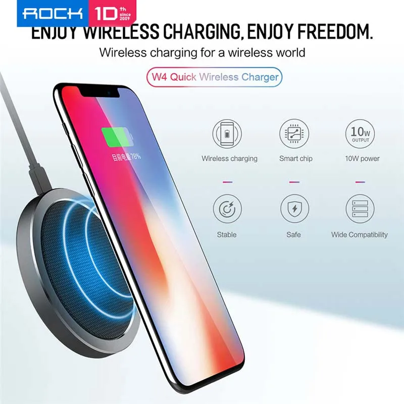 ROCK Quick Qi Беспроводное зарядное устройство для iPhone XR XS Max 8 Plus для samsung Galaxy S9 S8 Plus Note 8 9V Быстрая зарядка Pad 10W