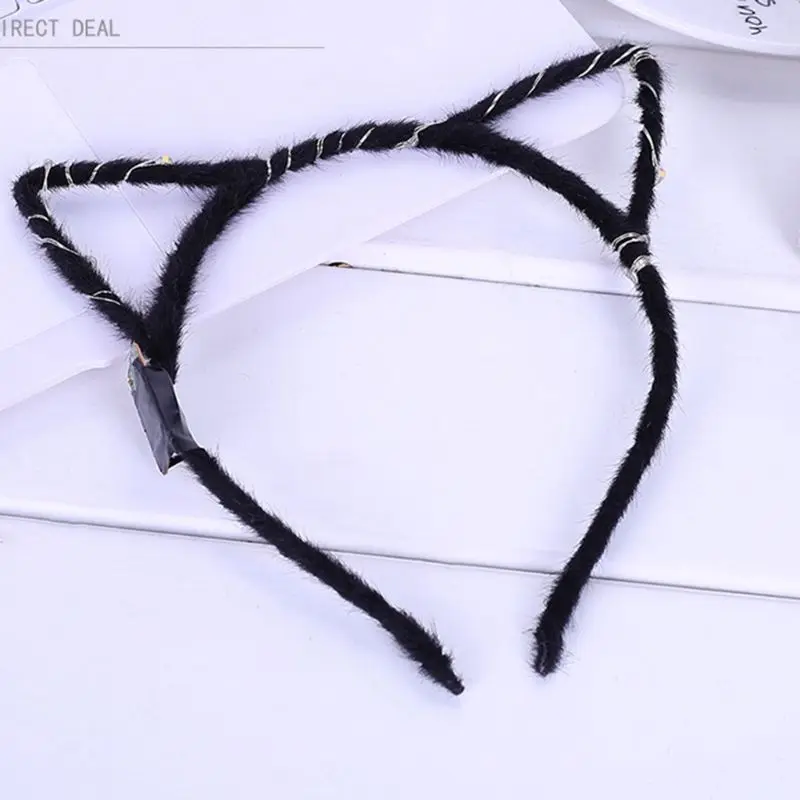 1Pc Women Girls LED Flashing Cute Pointed Cat Ears Hair Hoop Glowing String Lights Plush Cloth Wrapped Headband Party Supplies |