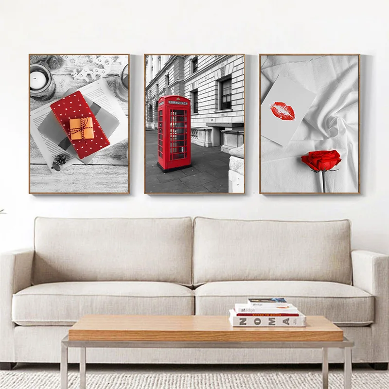 

Modern Black White Red Design Wall Poster Print Nordic Canvas Painting Art pictures Living Room Home Decor