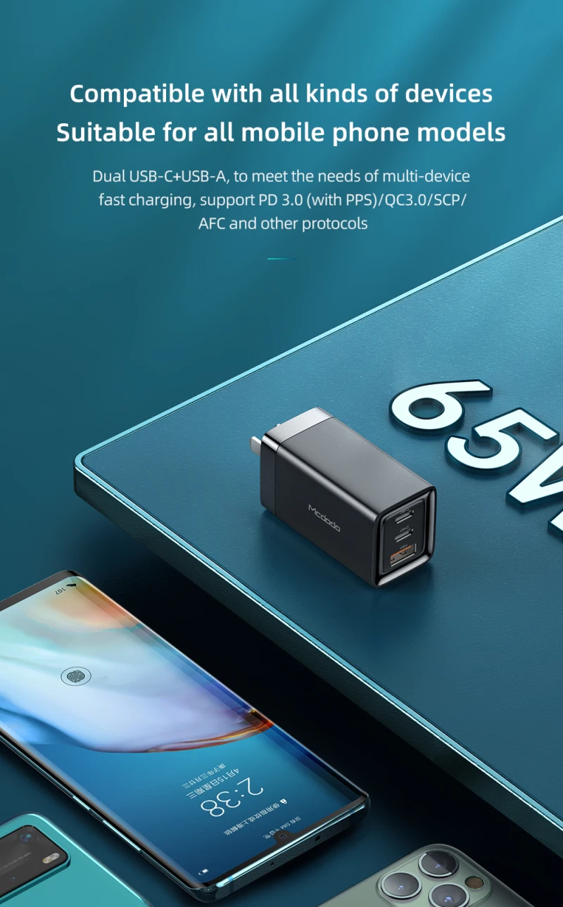 

65W GaN Charger Plug Adapter Quick Charge Type C PD USB Charger with QC 4.0 3.0 For iP For Xiaomi Laptop Portable Mobile Charger