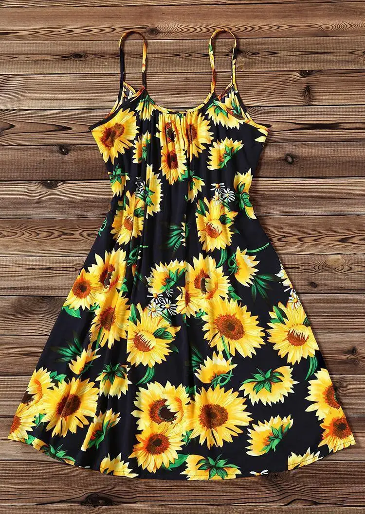 Женское платье с подсолнухом VESSOS Повседневное на бретельках летнее комплект из