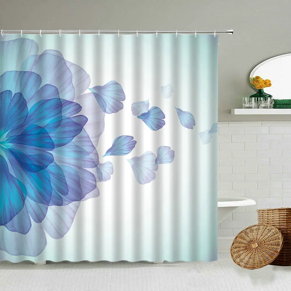 

Water Colors Gradient Purple Petal Shower Curtain Creative Design Bathroom Waterproof Polyester Screen Home Decoration With Hook