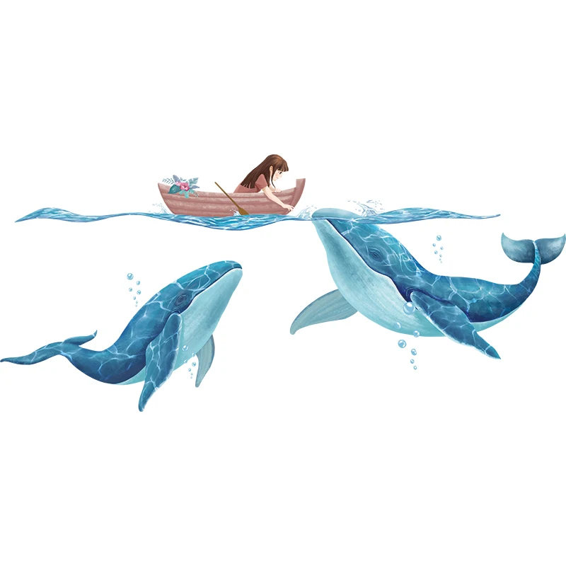 

3D Large Blue Whale Wall Stickers for Kids Rooms Living Room Decoration Cartoon DIY Mural Art Classroom Decals for Furniture