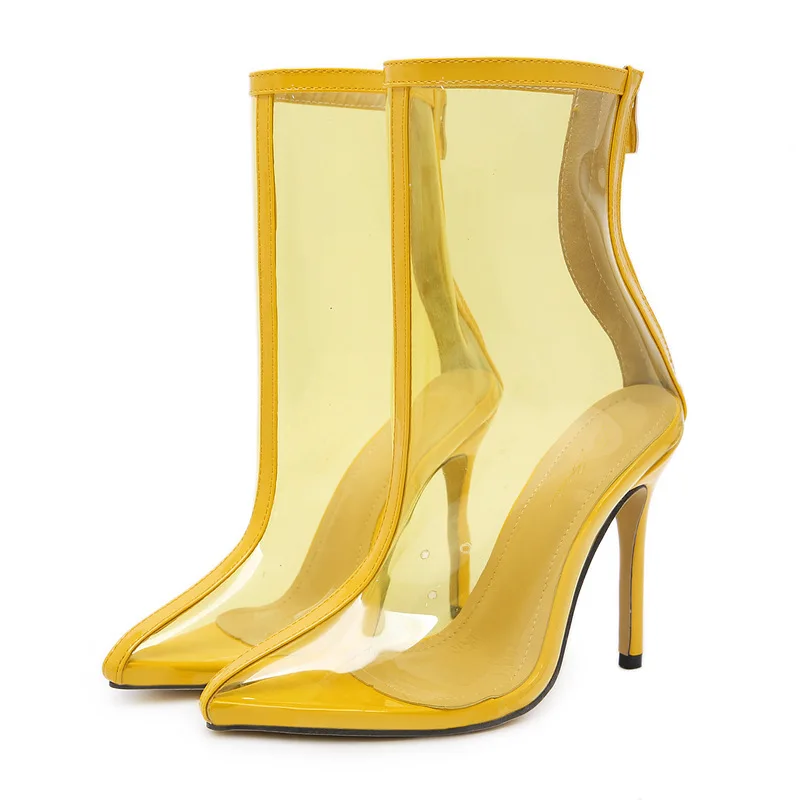 Женские ботинки LTARTA желтые короткие с острым носком на тонком высоком каблуке
