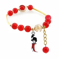 handmade red crystal beads bracelets for women with cartoon beetlejuice acrylic epoxy pendant bracelets lucky jewelry be41