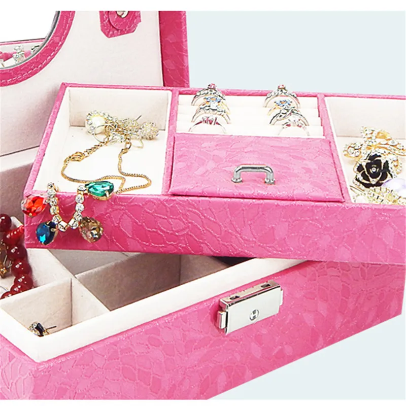 Кожаная деревянная шкатулка для украшений вместительный органайзер косметики