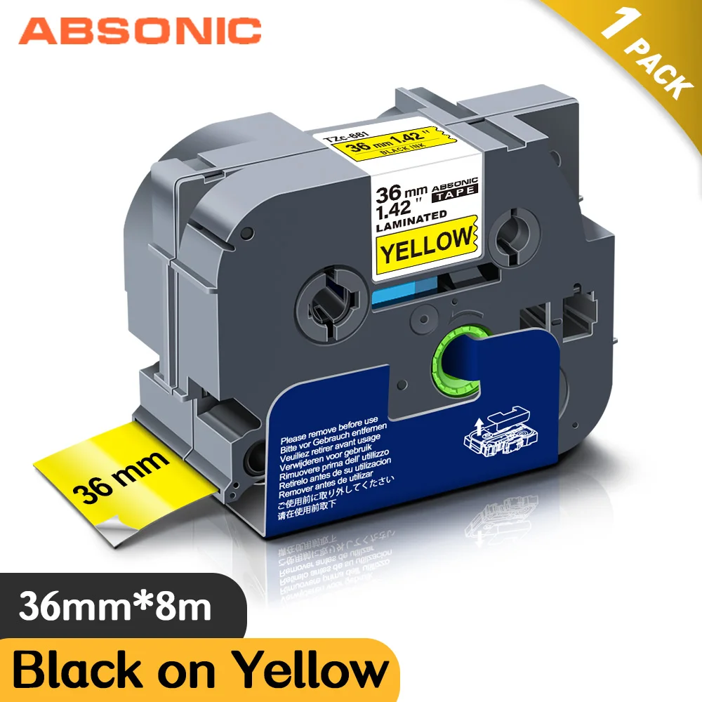 Absonic 36 мм 661 этикетка черная на желтом цвете для Brother Ламинированная Лента кассеты