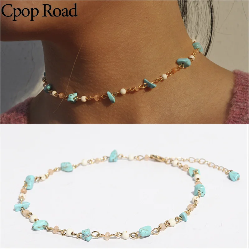 Cpop Трендовое колье-чокер с бусинами золотая цепочка индивидуальное эффектное