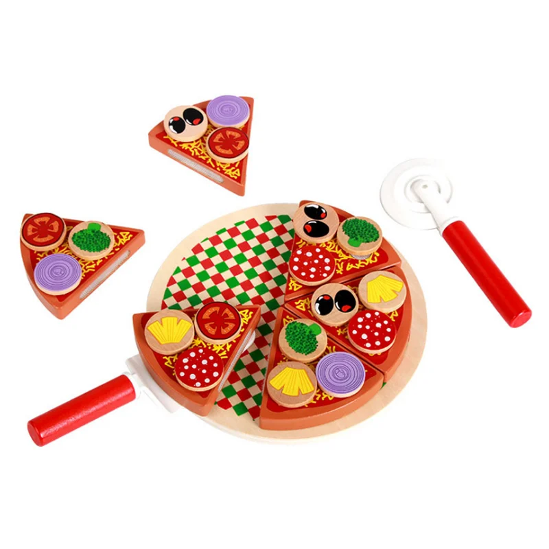 Новинка 2019 красочная деревянная игрушка пицца торт набор для вечеринки игры еды