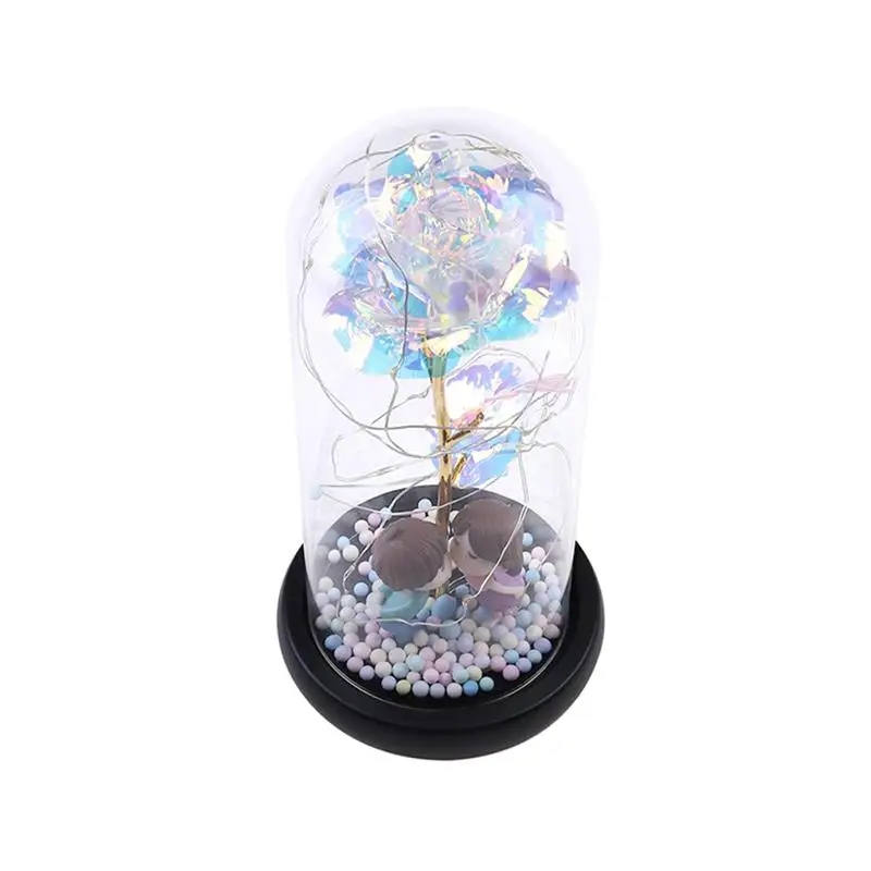 

Artificial Eternal Rose LED Light Beauty The Beast In Glass Cover Christmas Home Decor For Mother Valentines Day new Year Gift
