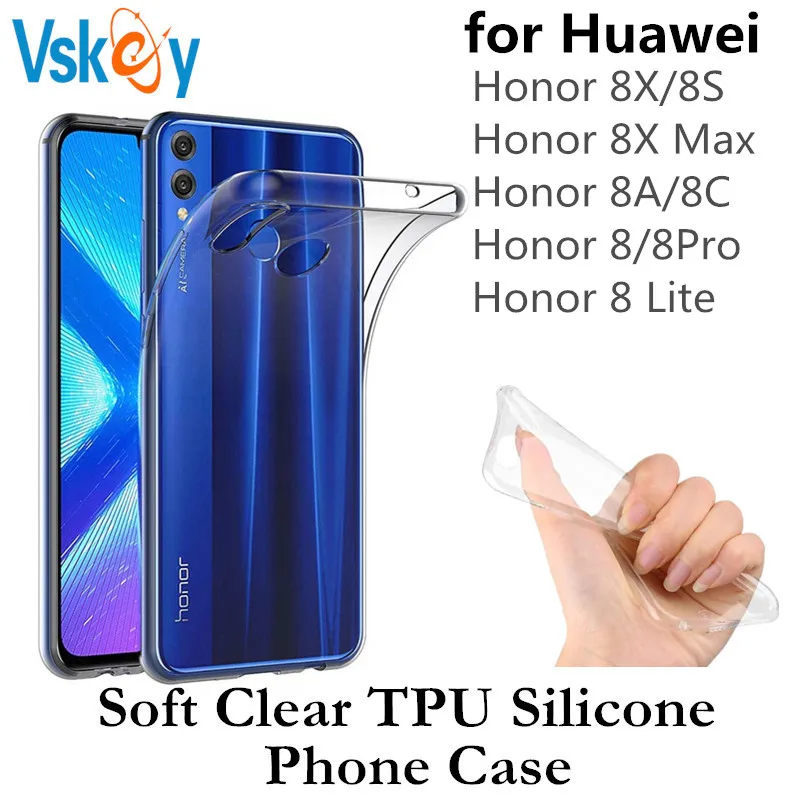

100pcs Ultra Thin Clear Phone Case for Huawei Honor 8X Max 8A 8S 8C 8 Pro Honor 8 Lite Soft TPU Transparent Silicone Back Cover