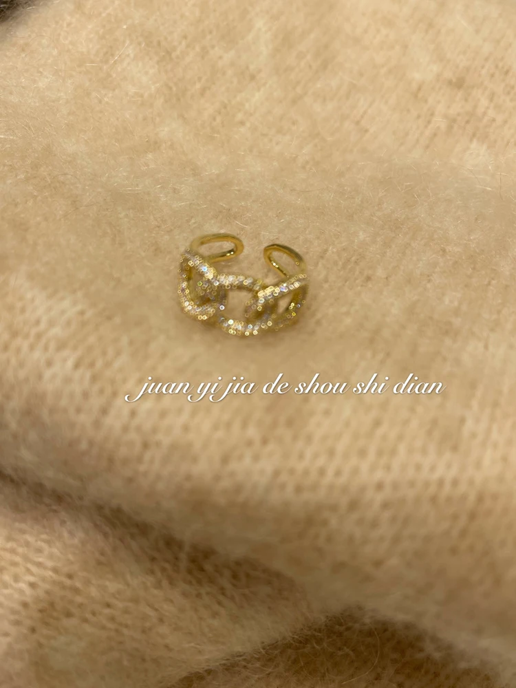 

Everyday Joker Ring ~ Super Flash Net Red Full Diamond Trendy Cool Chain Open Wide Surface Index Finger Adjustable Female Fashio