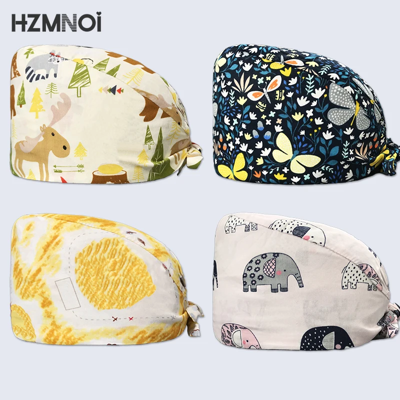 

New Floral Printing Surgical Caps Woman Nurse Cap Surgeon Surgery Cap Dentist Cap Kitchen Laboratory Beauty Salon Scrub Cap