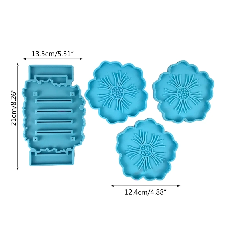 

Flower Shape Coaster with Storage Rack Epoxy Resin Mold Cup Mat Silicone Mould 85LF
