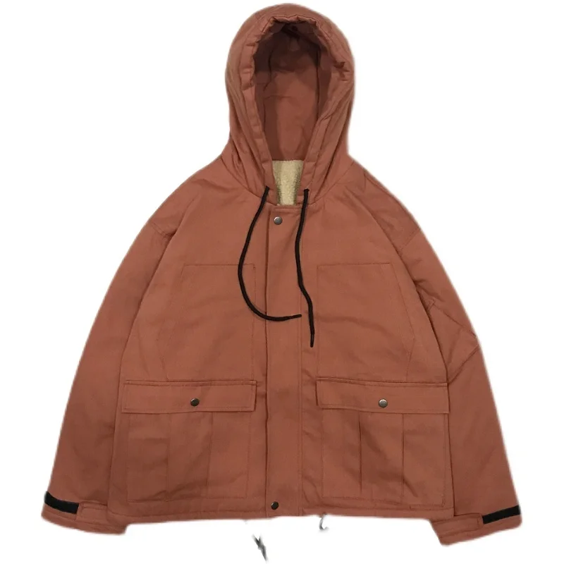 Winter Jacket Men Warm Fashion Padded Lamb Fur Jacket Men Streetwear Loose Cotton Short Coat Mens Oversized Outerwear S-XL