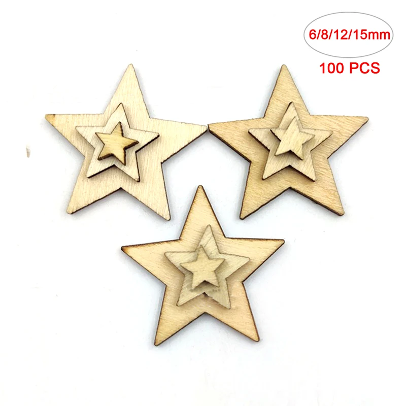 

100pcs DIY Size Mixing Pentagram Wood Chips Decorative Embellishments Crafts Scrapbooking Supplies Hand-made Graffiti Buttons