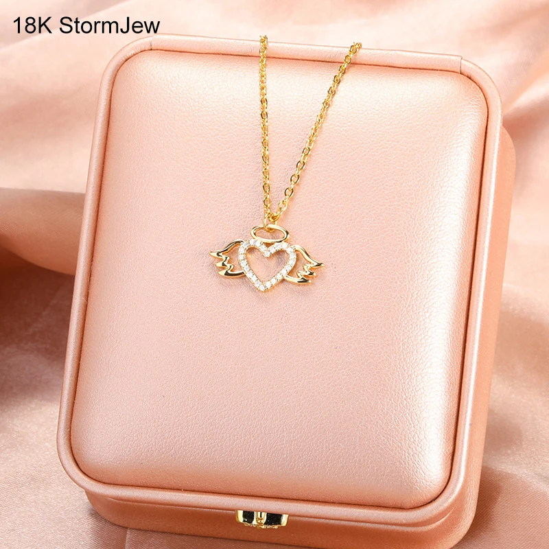 

Angel Wing Love Heart Crystal Necklaces Pendant Zircon Hollow Love Necklaces For Women Girl Valentine's Day Jewelry Party Gifts