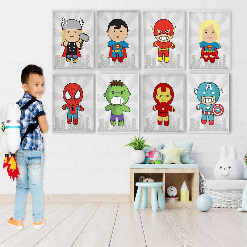 

Marvel Superhero Cartoon Poster Avengers Spiderman Iron Man Canvas Painting Prints Wall Art Picture Nursery Kids Room Decor Gift