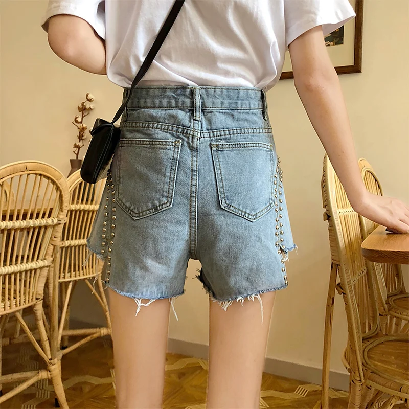 

Beaded Jean Shorts Women's New Summer Korean-Style High-Waist Loose-Fit Plus Size Wide-Leg Shorts Women's S-5xl