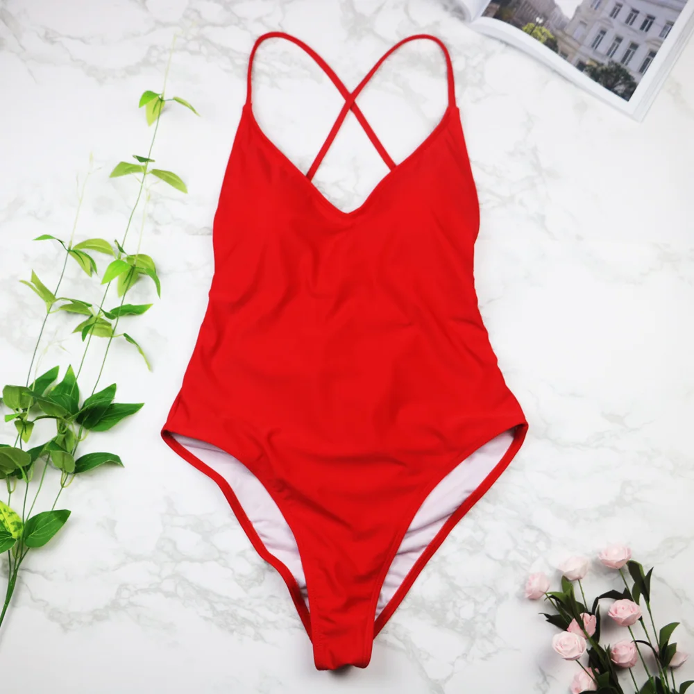 

2021 women Swimwear Sexy high cut one piece swimsuit Backless swim suit Black White Red thong Bathing suit female Monokini 2741