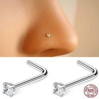 925 sterling silver l shape nose stud 2mm clear crystal nose piercing body jewelry 20pcspack