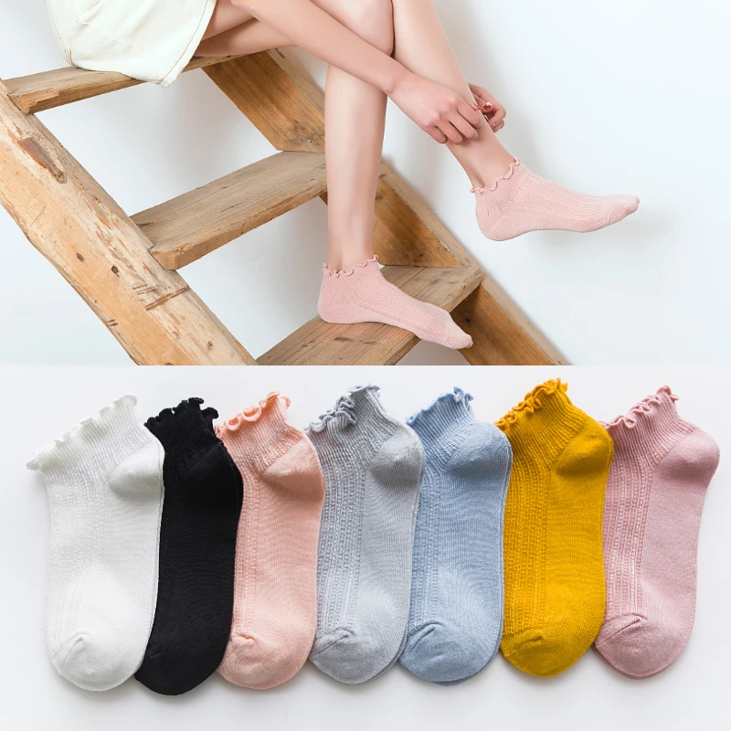 

Women Socks Fashion Lace Ruffles Soft Cotton Top Quality Solid Color Sweet Princess Girl Cozy Lovely Frilled Socks size35-40