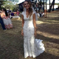 vintage country wedding dresses 2022 v neck cap sleeve lace wedding dresses girls backless bridal wedding gowns vestido de novia