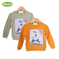 autumn winter high quality handsome boy long sleeve cotton t shirts with double deck velvet warm yellowlight green tees