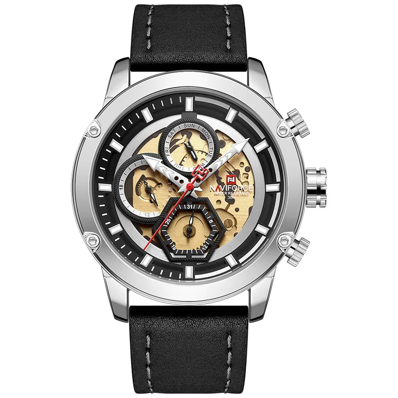 SBB NAVIFORCE мужские s часы лучший бренд класса люкс кварцевые часы мужские кожаные водонепроницаемые наручные часы Мужские часы с календарем Relogio Masculino - Цвет: SBB