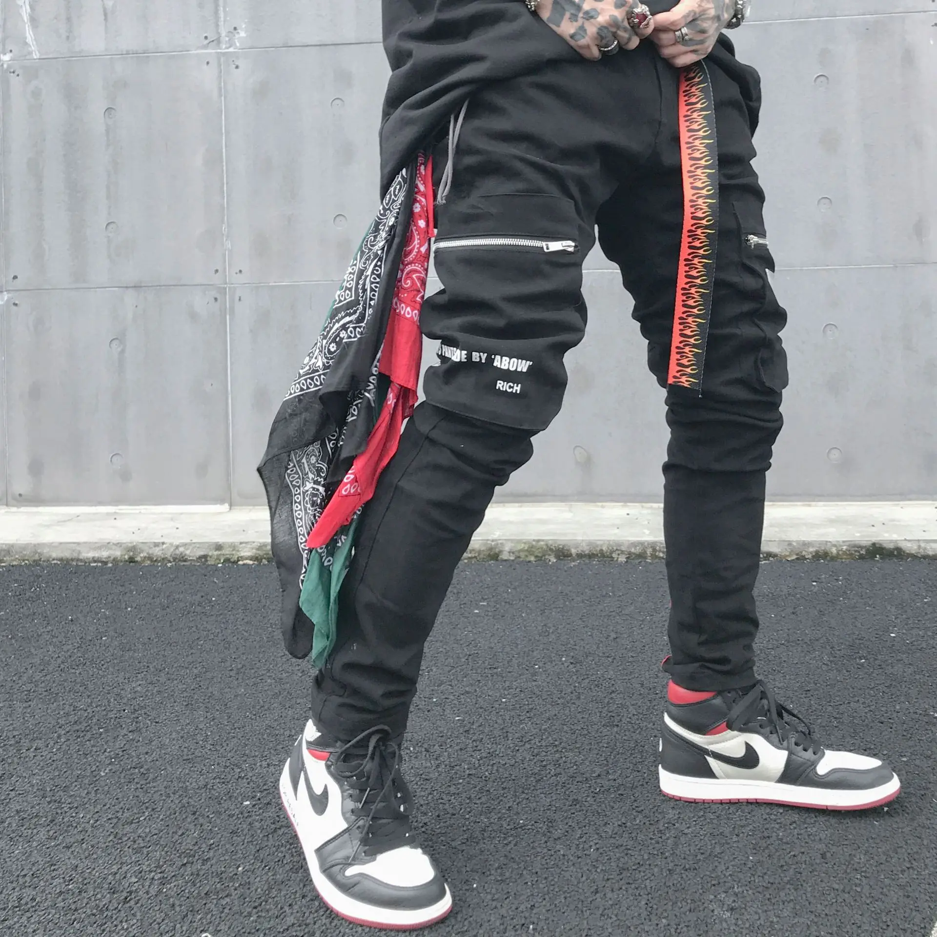 UNCLEDONJM шаровары мужские хип хоп лоскутные брюки карго рваные спортивные штаны