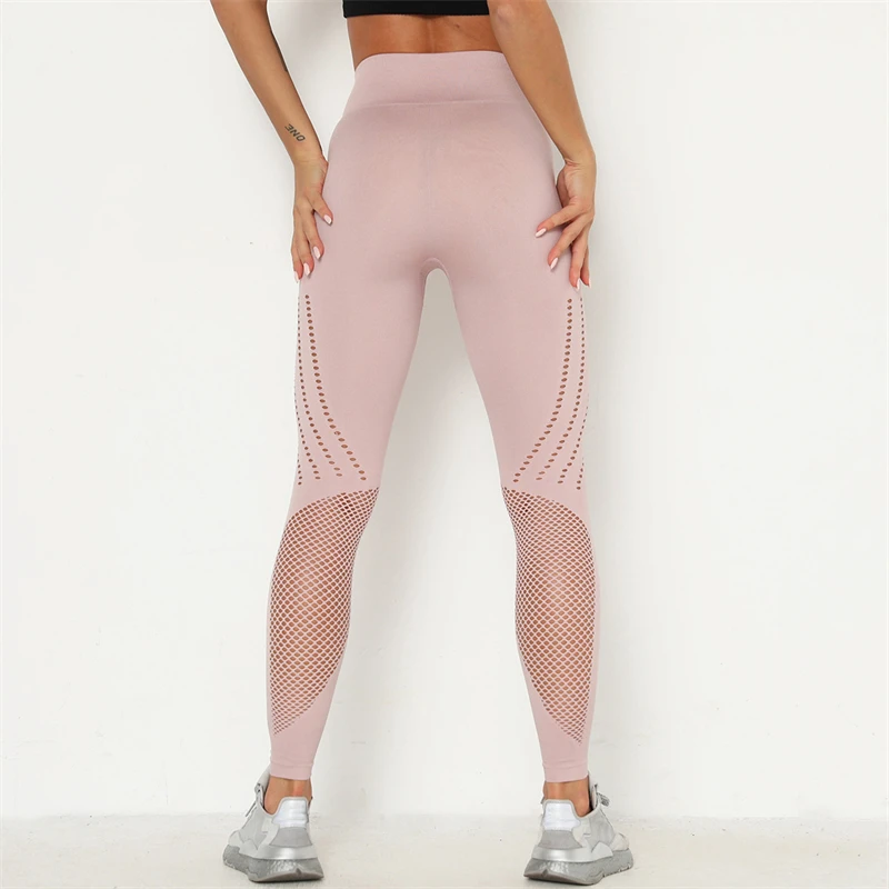 

Yoga Pants Seamless Fitness Leggings Sexy Women Hollow out Breathable High Waist Push Up Gym Workout Running Female Sport Tights