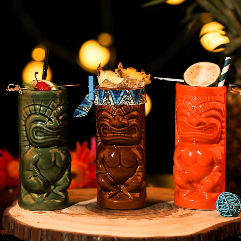 Hawaii Tiki Mugs Cocktail Cup Beer Beverage Mug Wine Mug Ceramic Great For Cocktail Drink Easter Islander Bar Club Party Tumbler