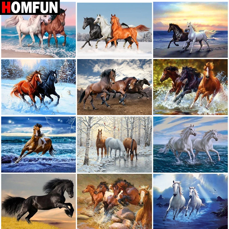 

Картина Стразы HOMFUN, алмазная живопись с декором из страз, «животное, лошадь, Шипованная крышка», 3d-вышивка крестиком