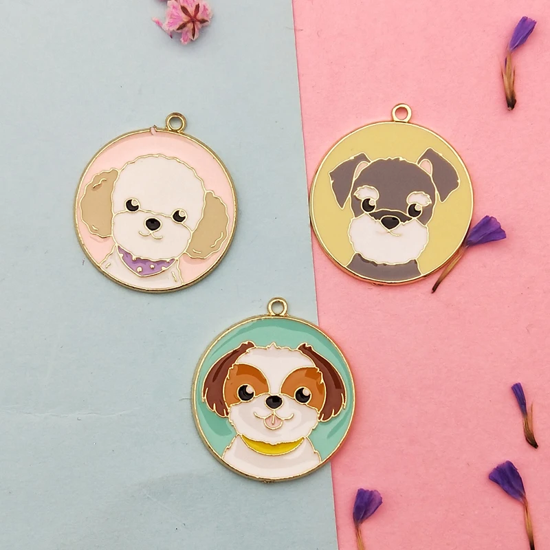 10 шт. с героями мультфильма Щенячий эмали Charms модное круглый Форма Puggy сплав кулон