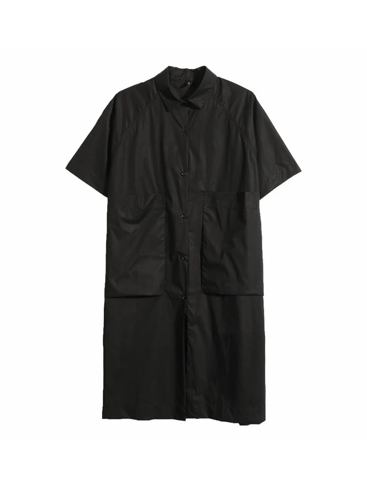 

SuperAen New Design Solid Simple Loose Short Sleeve Black Shirt Summer Dress for Women